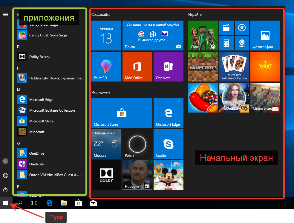 Кнопка Пуск Windows 10